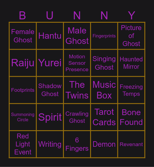 Phasmophobia Bingo Card