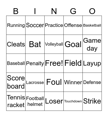 Sports Bingo Card