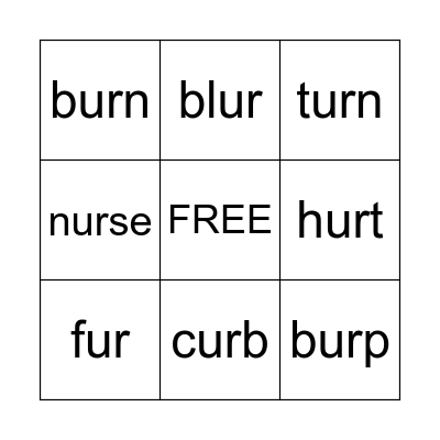 'ur' word bingo! Bingo Card