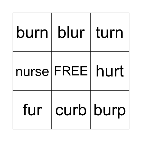 'ur' word bingo! Bingo Card