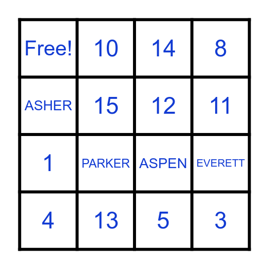 1-15 BINGO Card