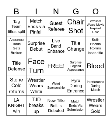 Wrestlemania 2024 Bingo Card