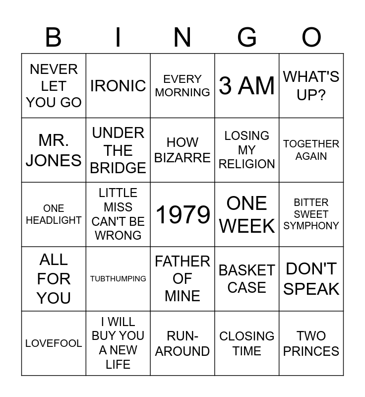 90s Bingo Card