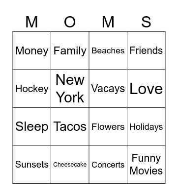 Mom bingo Card