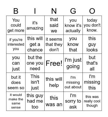 Chats Bingo Card