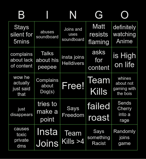 Thots’ Bingo Card