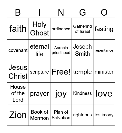 General conference bingo Card