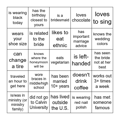 Sheila's Shower Shtuff Bingo Card