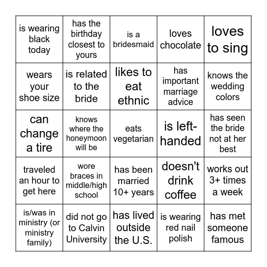 Sheila's Shower Shtuff Bingo Card