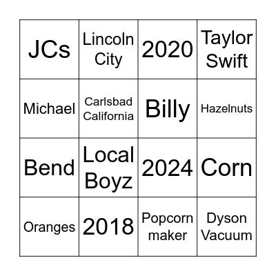 Reid / Kiever Bingo Card