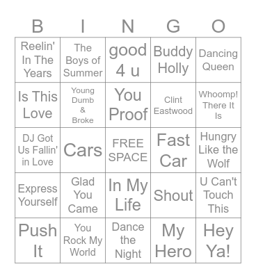 Music Bingo #29 Bingo Card