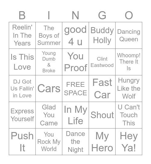Music Bingo #29 Bingo Card