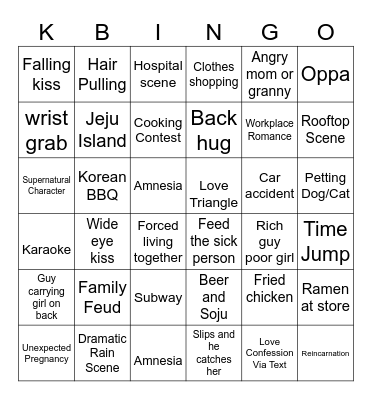 Kdrama Bingo Card