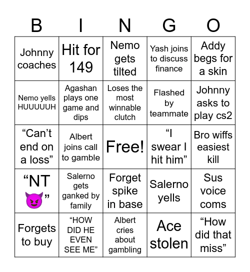 Valorant Monkeys Bingo Card