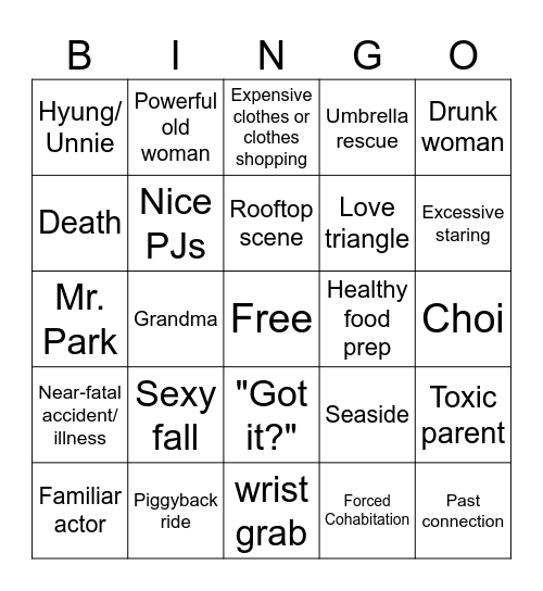 Kdrama Bingo Card