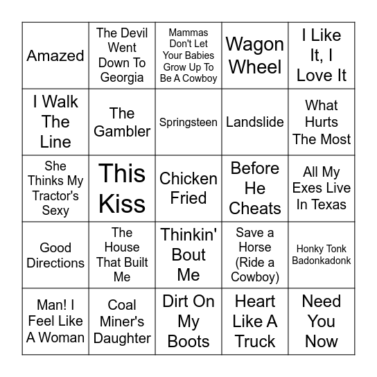 Country Jams Bingo Card