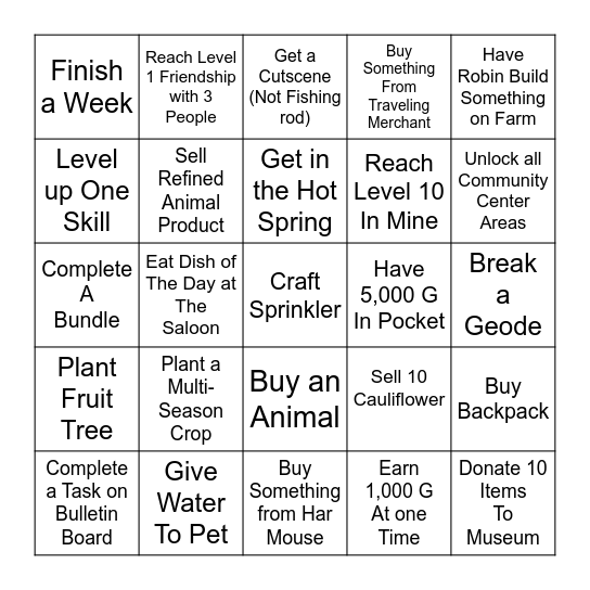 Stardew Valley Lockout Bingo Card