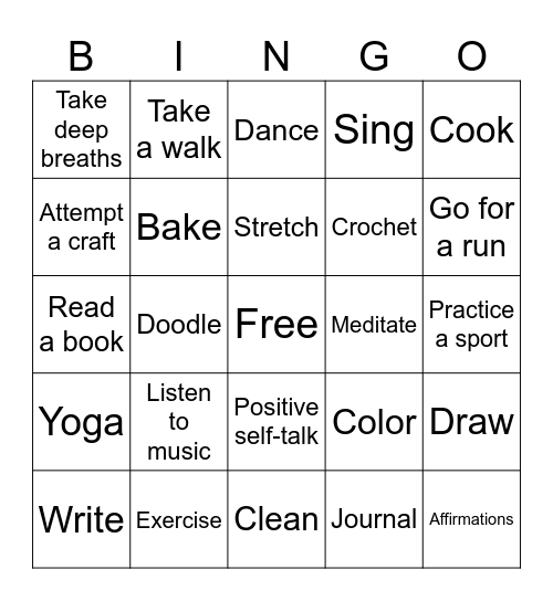 Stress Relief - 2024-2025 Bingo Card