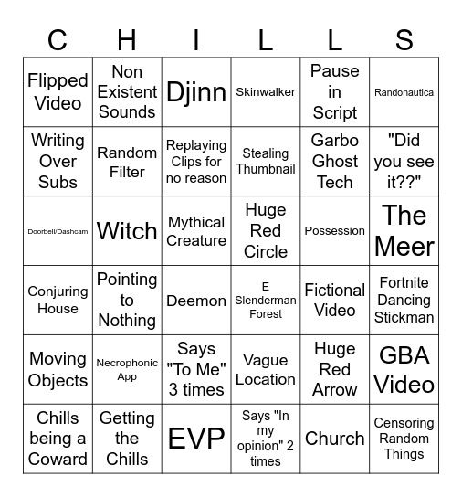 Chills Bingo Card