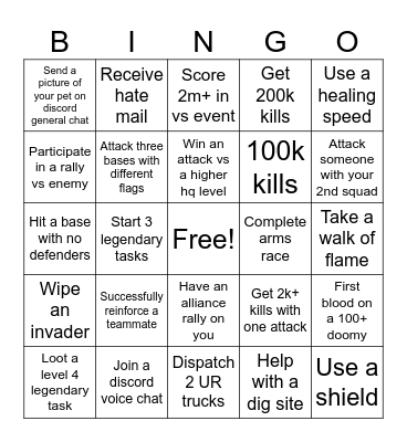 Bunker Buster Bingo Card