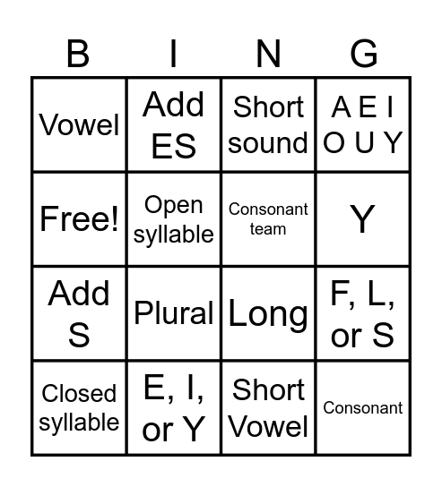 All About Spelling One Rule Cards Bingo Card