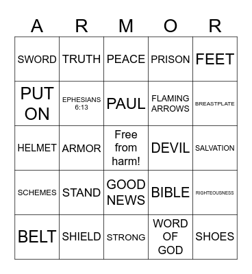 The Armor of God Bingo Card