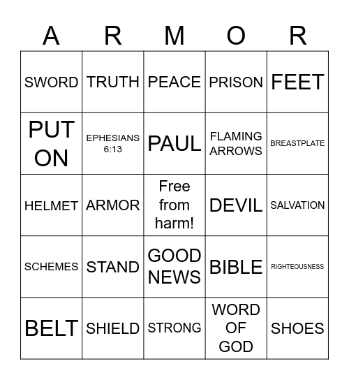 The Armor of God Bingo Card