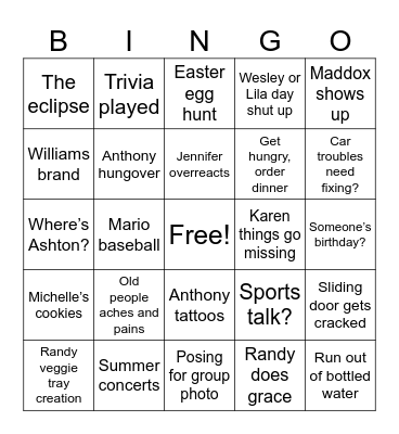 Laird Easter Bingo Card