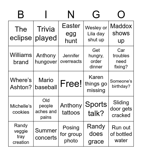 Laird Easter Bingo Card