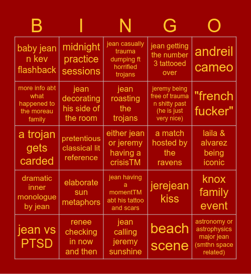 THE SUNSHINE COURT Bingo Card