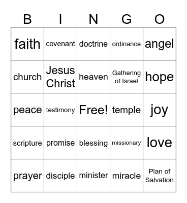 General conference bingo Card