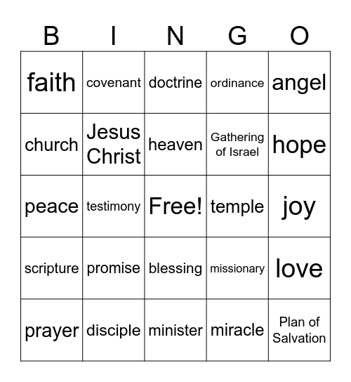 General conference bingo Card