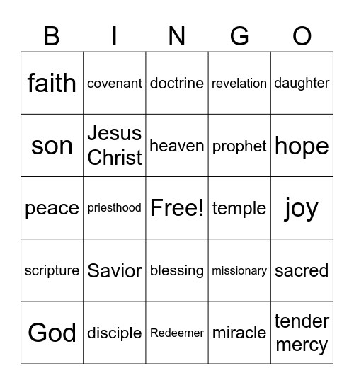 General conference bingo Card