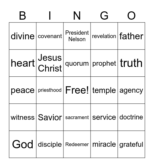 General conference bingo Card
