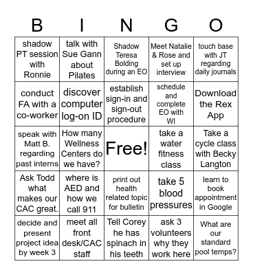 Intern Bingo due June 15, 2016 Bingo Card