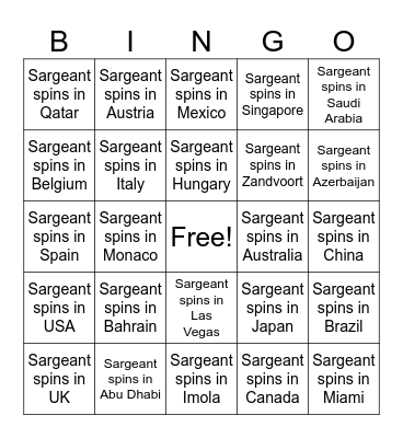 F1 Bingo Card