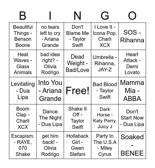 Music Bingo Card