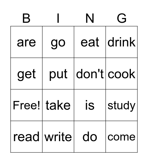 Irregular verbs Bingo Card