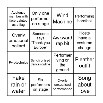 Eurovision Bingo Card