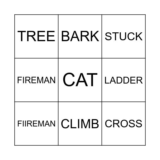 A cat in the tree Bingo Card