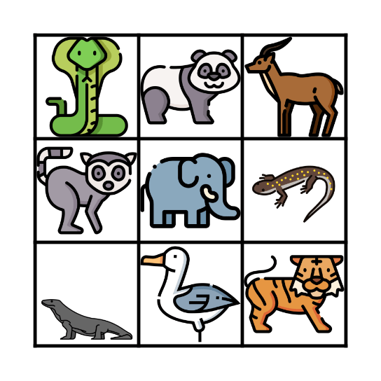 ASIAN WILD ANIMALS Bingo Card