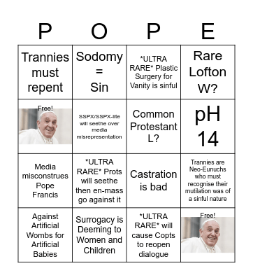 Papal Document BINGO Card