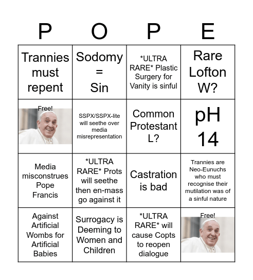 Papal Document BINGO Card