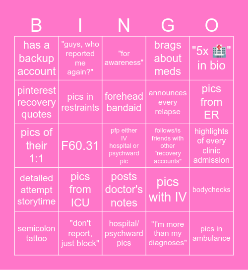 Instagram "recovery account" bingo Card