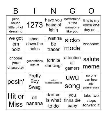 Tik Tok Bingo Card