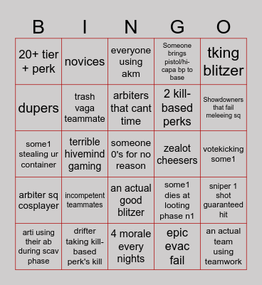 Decaying Winter Bingo Card