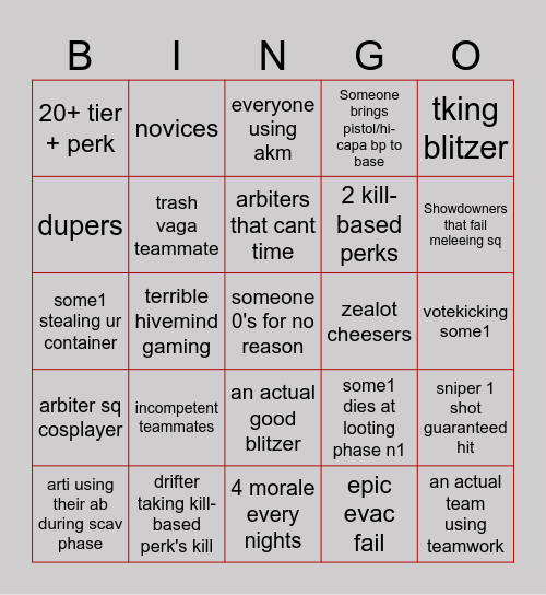 Decaying Winter Bingo Card