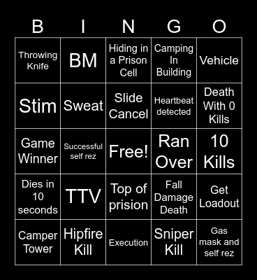Warzone Rebirth Bingo Card