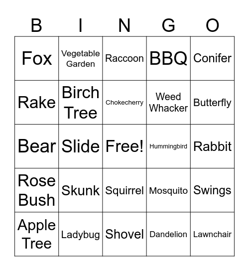 Backyard Biodiversity Bingo Card