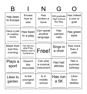 Get to Know you! Bingo Card